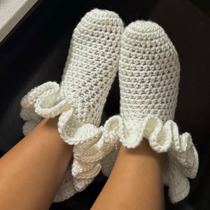 F-2625 hand woven knit crochet socks wholesale slipper floor foot socks custom girls ruffle trim socks with high quality