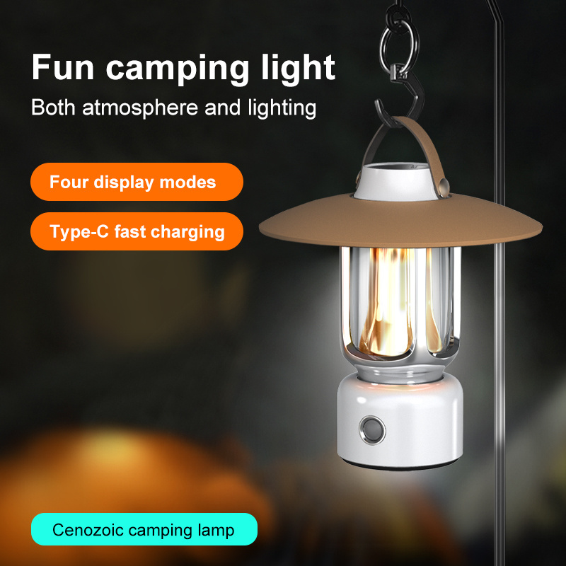 2023 Camp Lanterns Retro Mini Emergency Other Camping Lighting Usb Rechargeable Led Camping Lamps with Flashlight