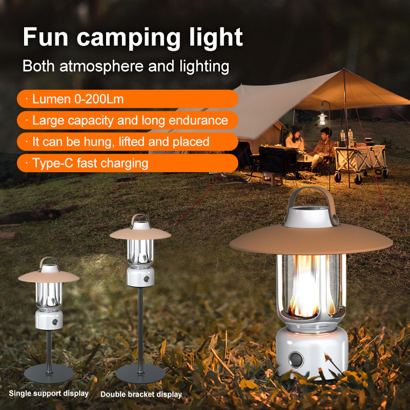 2023 Camp Lanterns Retro Mini Emergency Other Camping Lighting Usb Rechargeable Led Camping Lamps with Flashlight