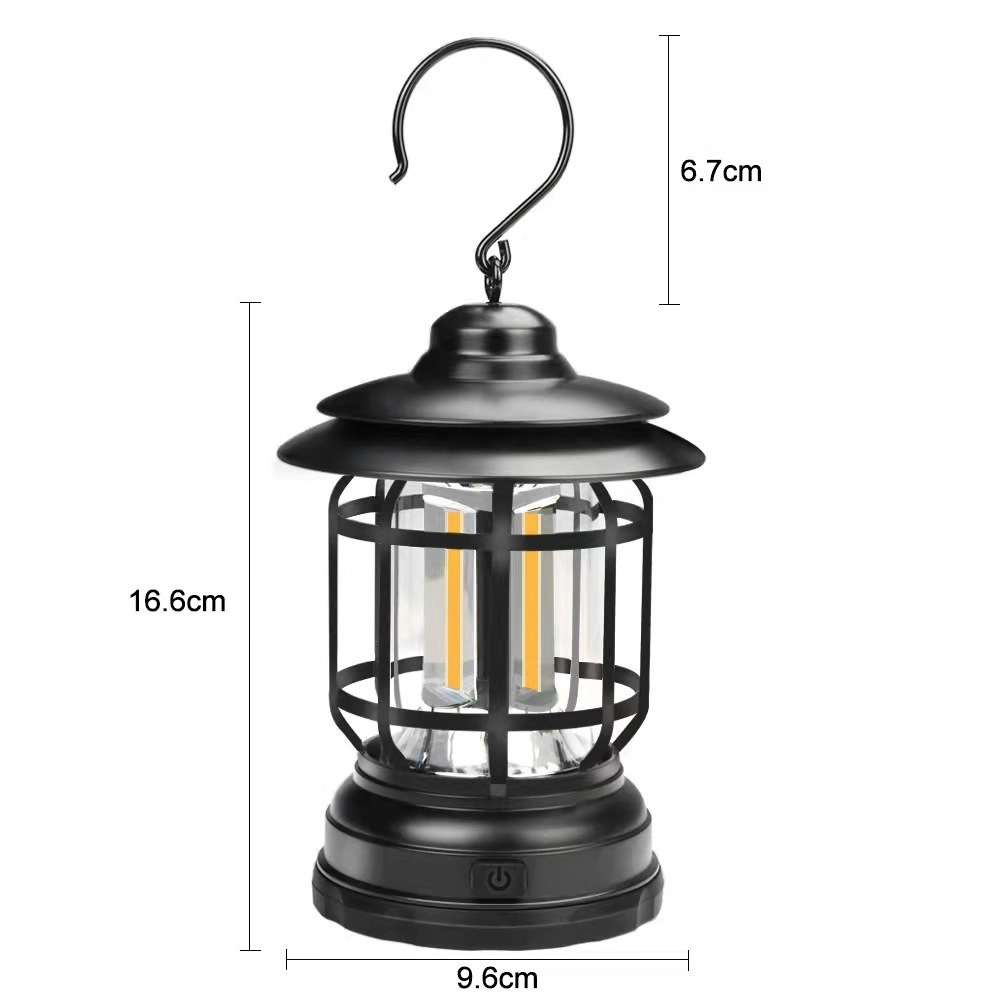 Outdoor Retro Tent Lamp 3 Colors Camp Light 18650 or  AA Battery Rechargeable COB White Light Flame Camping Lantern with hook