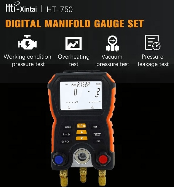 HT-750 Digital Set Hvac Tool R32/R410a Gas Refrigerant Manifold Gauge R134