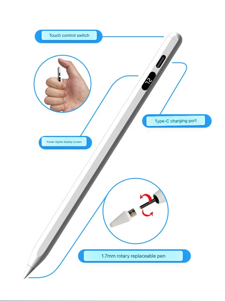 Universal Touch Screen Smart Pen For Ios/Android Tablet Phone Smart Pencil Stylus Handwriting Pen LED Power Display Stylus Pen