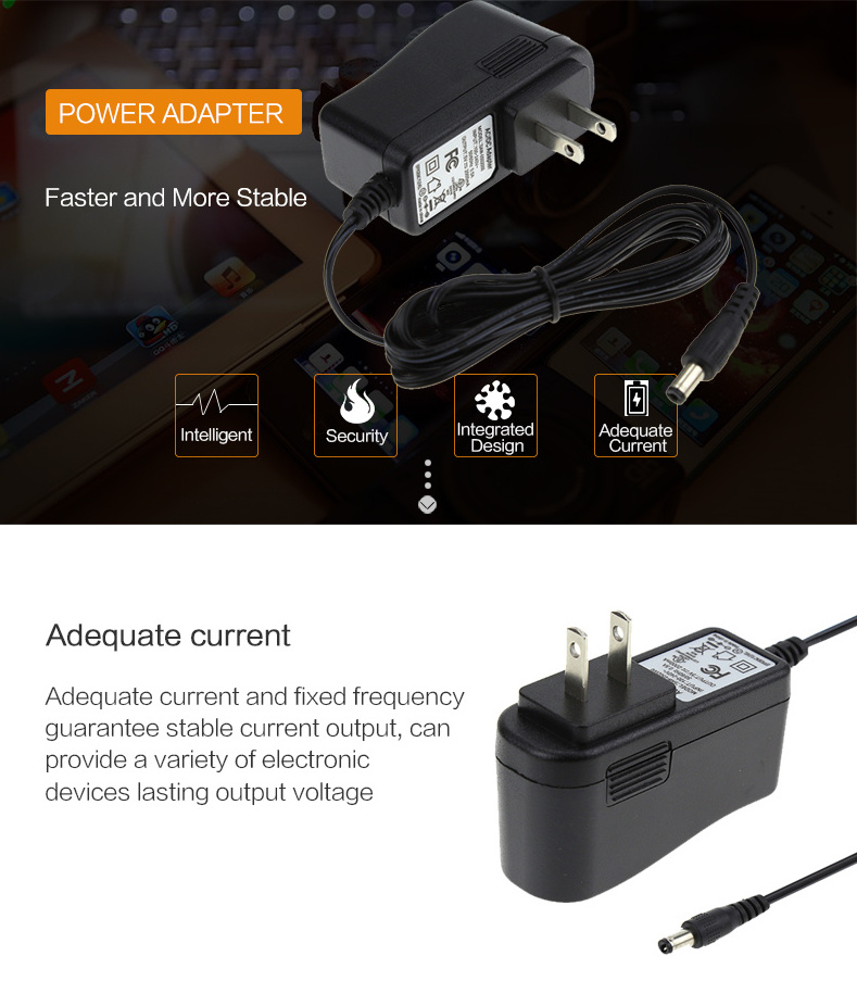 Universal Travel Input Wall Mount Adaptor AC DC Switching Supply Power Adapter 100-240V Plug in 12V1A