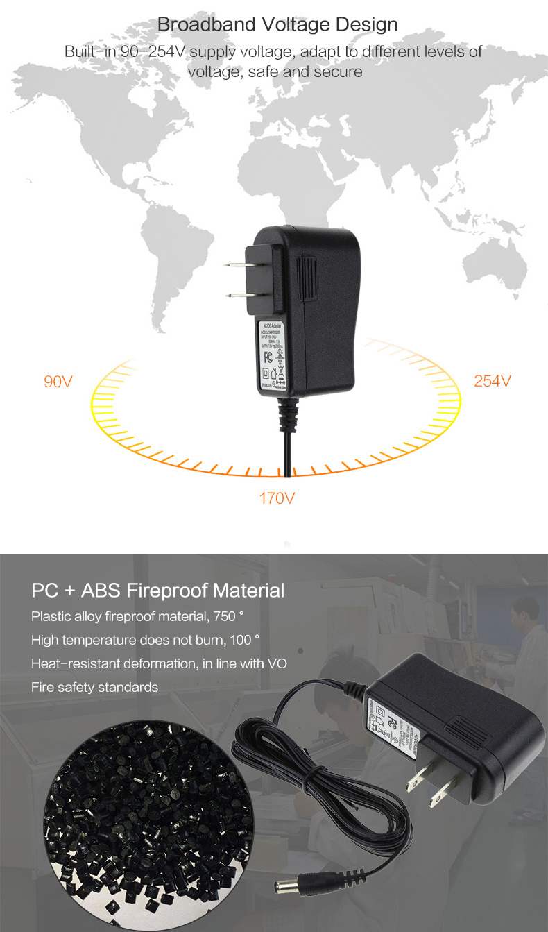 Universal Travel Input Wall Mount Adaptor AC DC Switching Supply Power Adapter 100-240V Plug in 12V1A