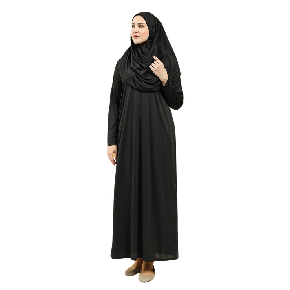 Muslim Abaya for Women One Piece Long Sleeve Islamic Prayer Dress with Hooded Hijab Maxi Kaftan Robe Modest Clothes