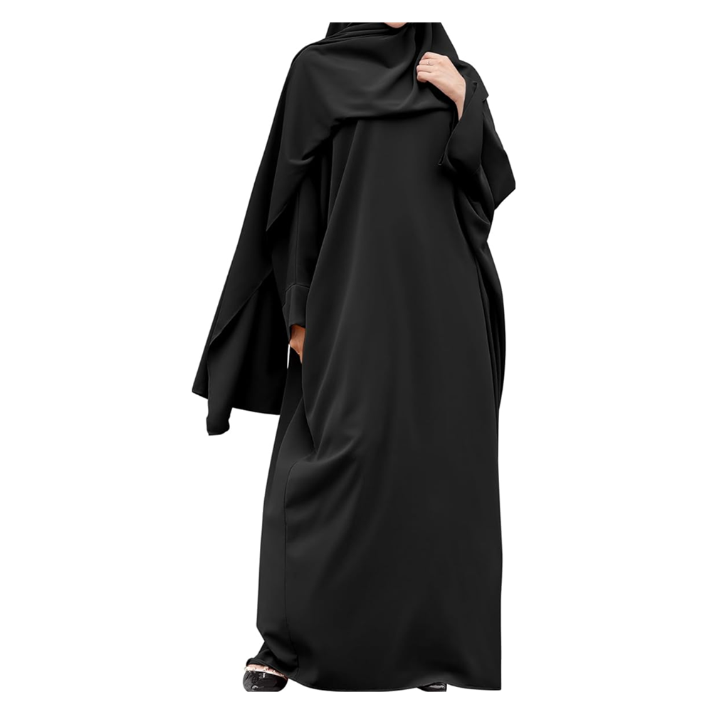 Muslim Abaya for Women One Piece Long Sleeve Islamic Prayer Dress with Hooded Hijab Maxi Kaftan Robe Modest Clothes