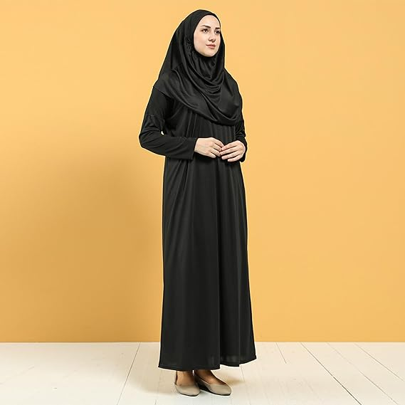 Muslim Abaya for Women One Piece Long Sleeve Islamic Prayer Dress with Hooded Hijab Maxi Kaftan Robe Modest Clothes