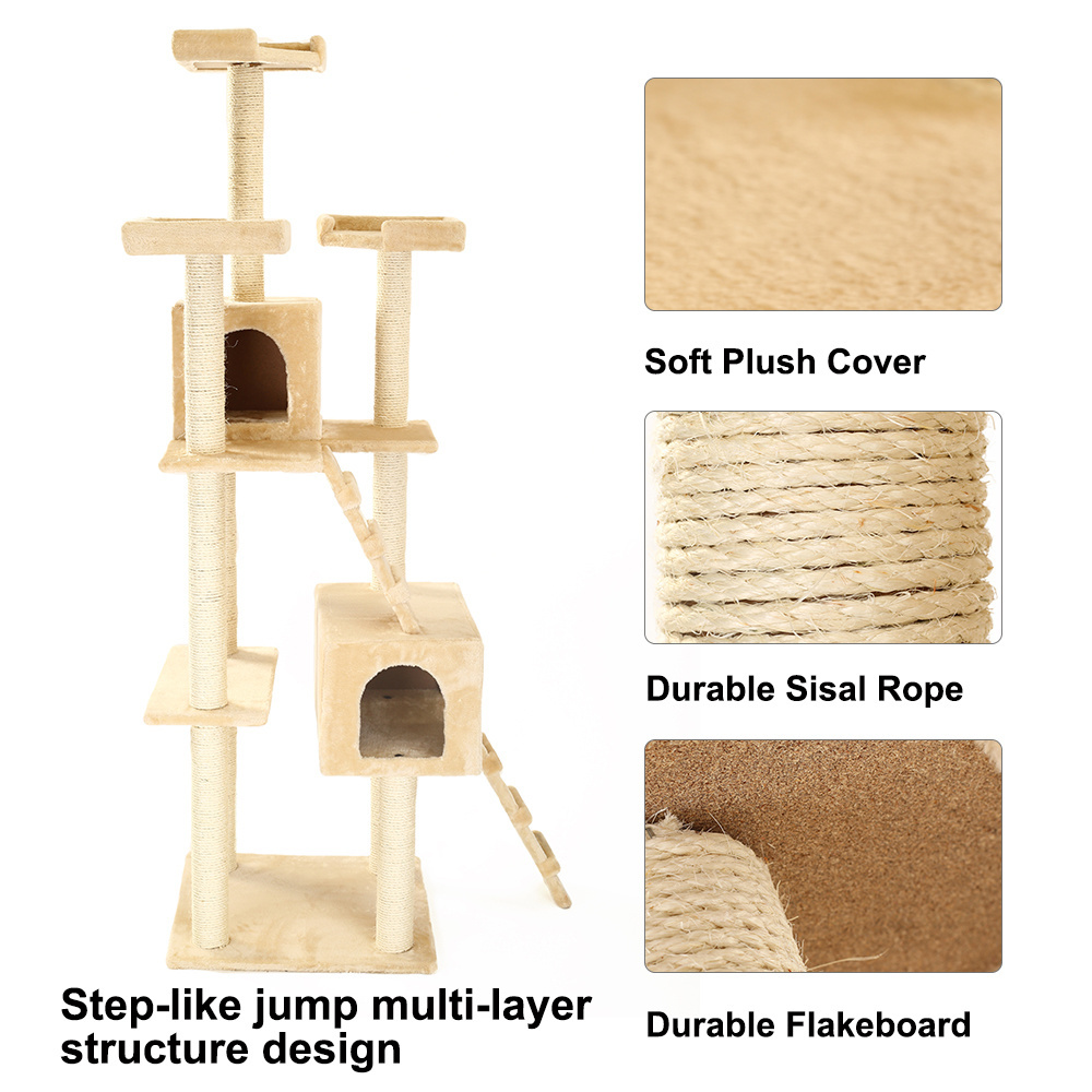 Factory Hot Sell Sisal Natural Luxury Scratching Wooden Cat Tree For Medium Or Big Cats