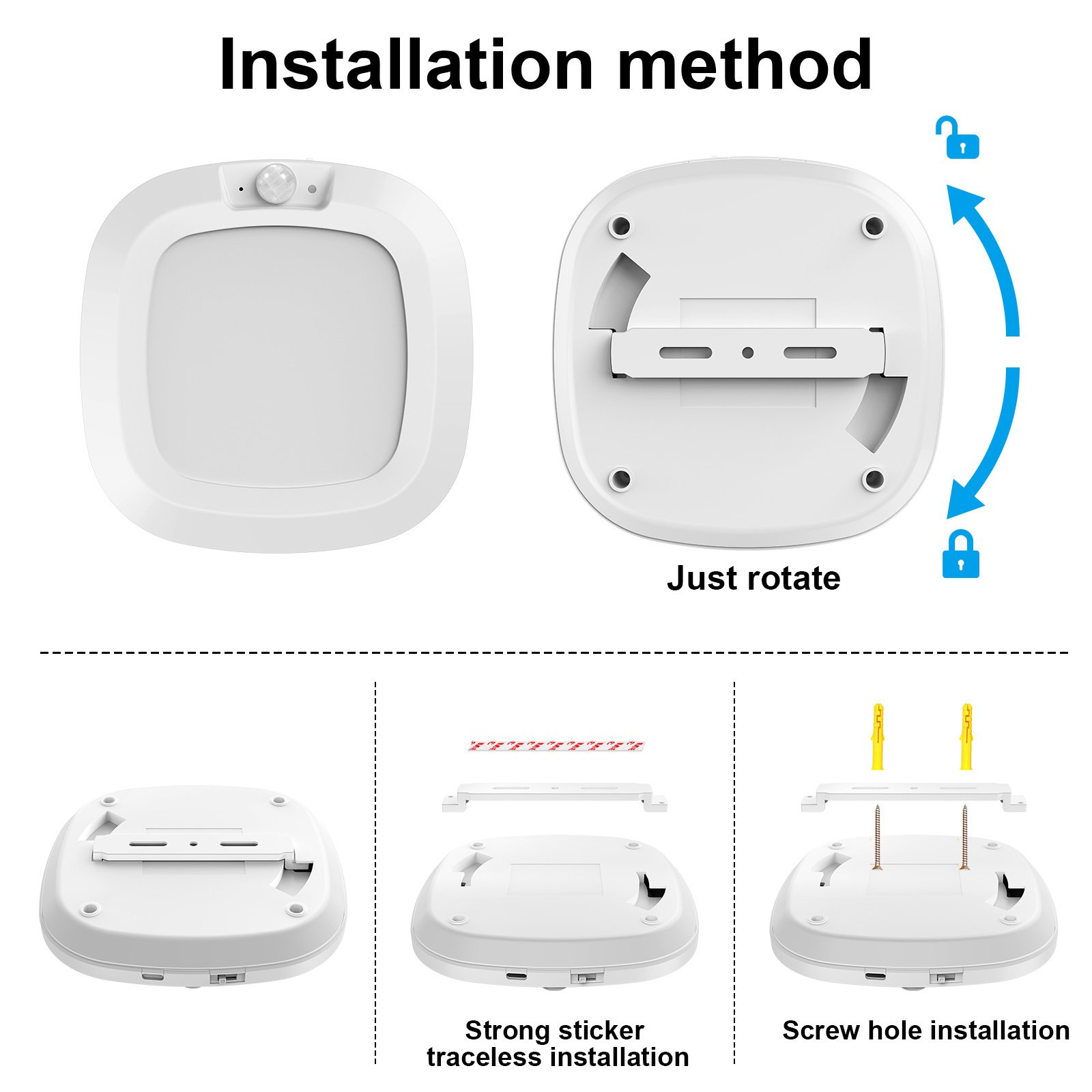 Motion Activated LED Smart Light 6000K Recharged Motion Sensor Ceiling Light Plastic Type-C Recharged Operated Indoor 30 Small