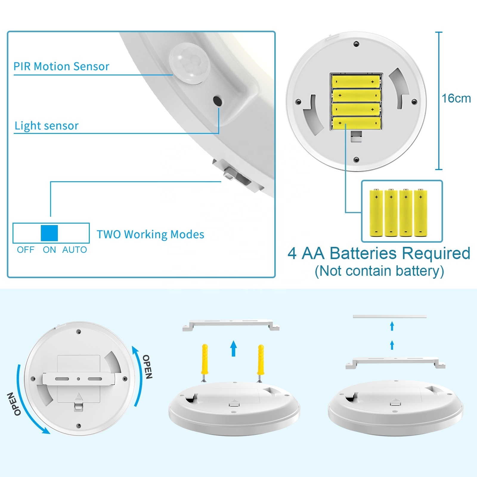 Portable Pir Ceiling Light Sensor Fixture Lamp DC 5V Ceiling Mount Smart Motion Sensor ABS Led Motion Small Plastic 60 Modern