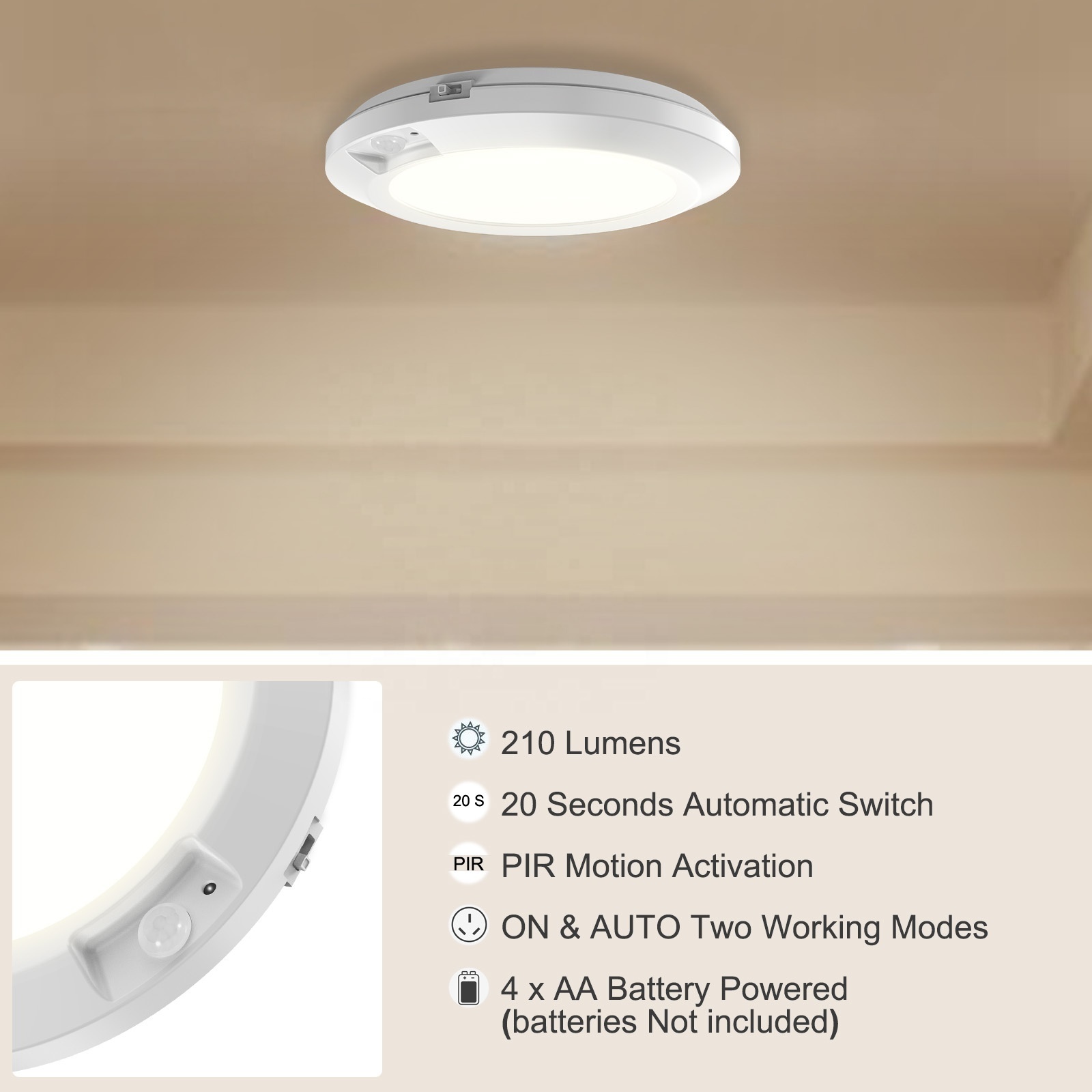 Wireless Stick On Anywhere Sensor Night Light PIR Ceiling Lighting For Home Induction Night Lamps