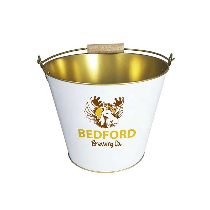 Custom Branding 5L Round Metal Galvanized Ice Bucket with Bottle Opener and Handle for 6 Bottles of Beer Champagne