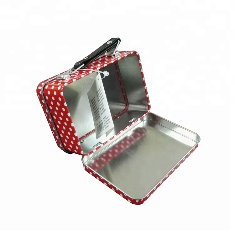 Girly Mini Suitcase Tin Lunch Boxes with leather Handle for toy or lipstick packaging