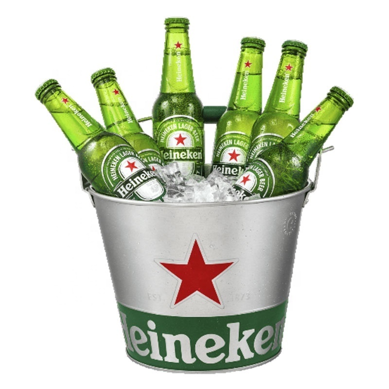 Custom Branding 5L Round Metal Galvanized Ice Bucket with Bottle Opener and Handle for 6 Bottles of Beer Champagne