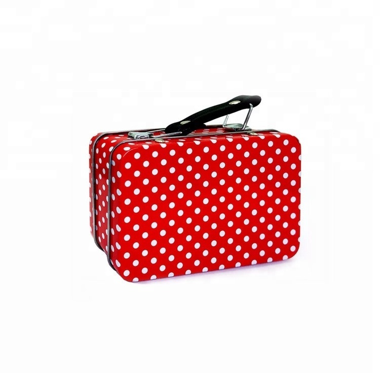 Girly Mini Suitcase Tin Lunch Boxes with leather Handle for toy or lipstick packaging