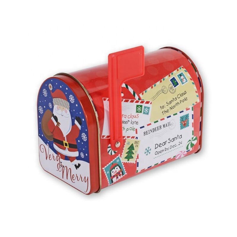 custom printing Christmas season holiday tins tin mailbox with red flag