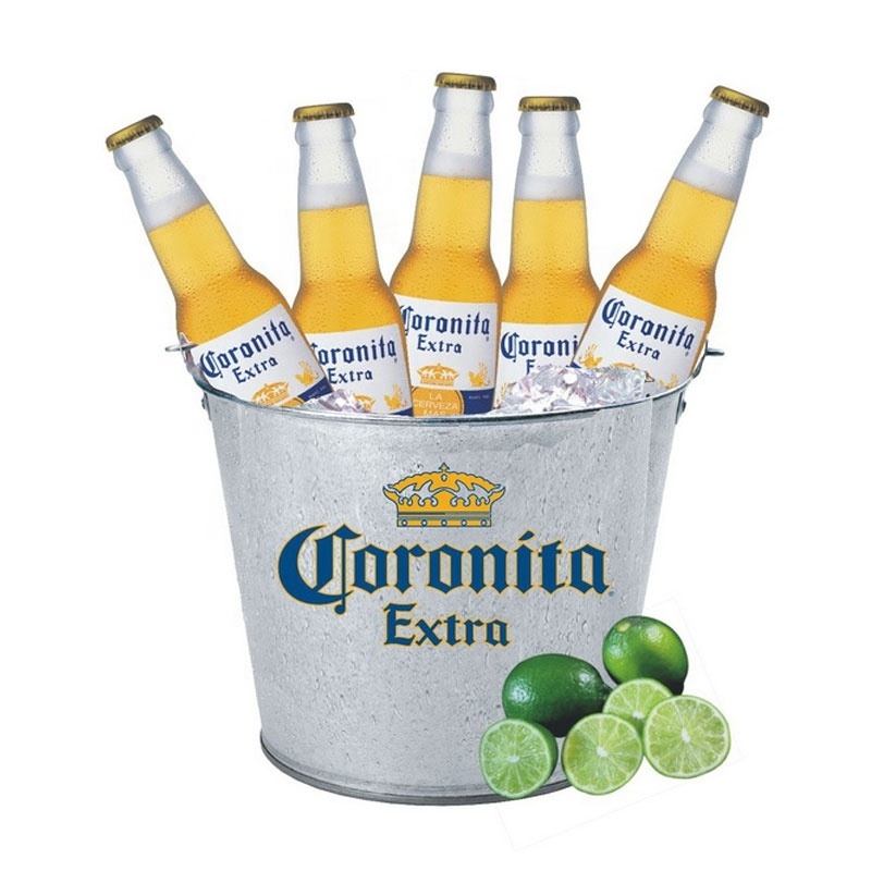 Custom Branding 5L Round Metal Galvanized Ice Bucket with Bottle Opener and Handle for 6 Bottles of Beer Champagne