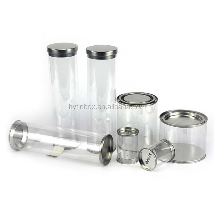 Gift & Candy packaging Clear PVC PET Plastic tube with metal tin lid and bottom