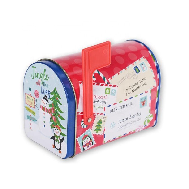 custom printing Christmas season holiday tins tin mailbox with red flag