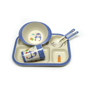 Wholesale bamboo dinner set kids divded biodegradable lunch tray bamboo fiber dinnerware kid set