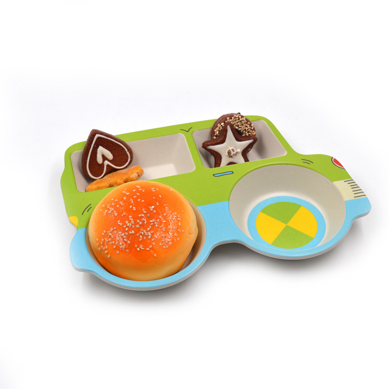 Wholesale car shape child kid dishes feeding tray plastic melamine bamboo children tableware set