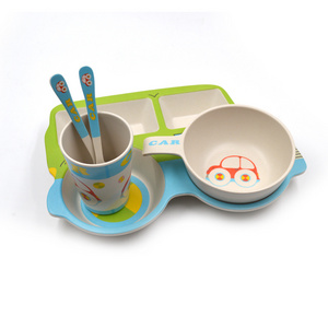 Wholesale car shape child kid dishes feeding tray plastic melamine bamboo children tableware set