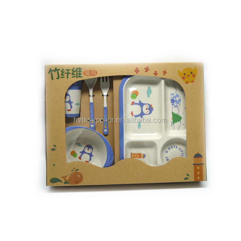 Wholesale bamboo dinner set kids divded biodegradable lunch tray bamboo fiber dinnerware kid set