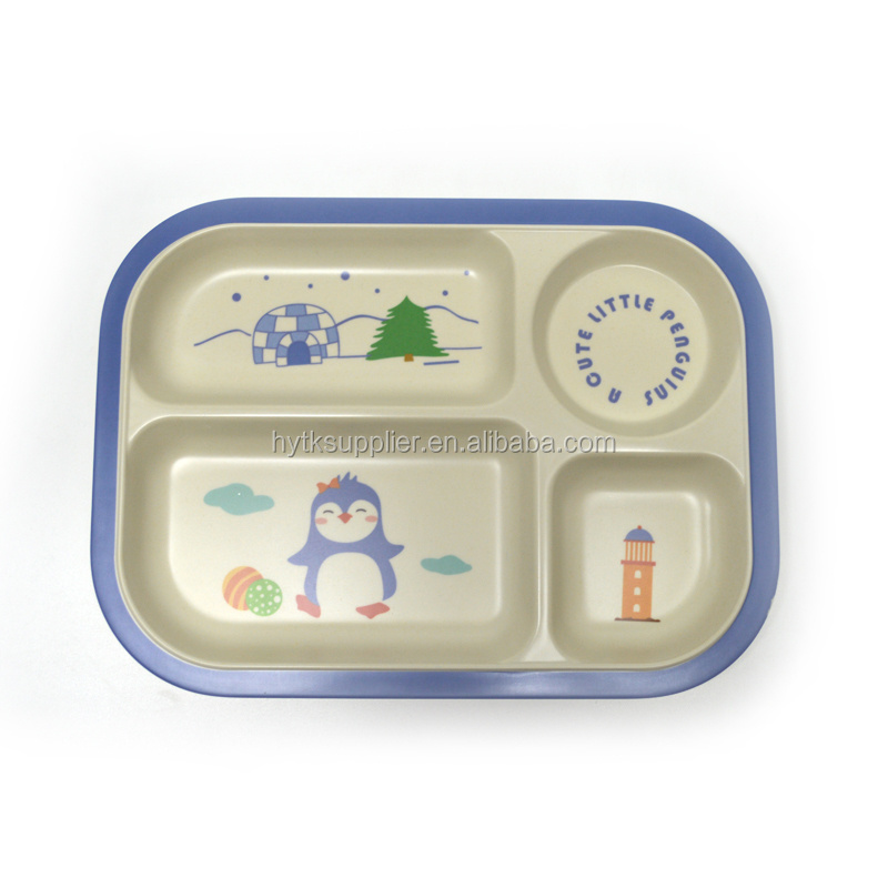 Wholesale bamboo dinner set kids divded biodegradable lunch tray bamboo fiber dinnerware kid set