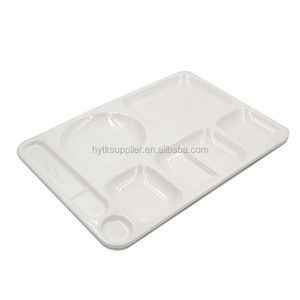 Blank white canteen melamine compartment tray, plastic tray for serving food