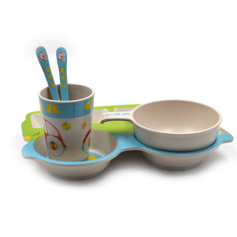 Wholesale car shape child kid dishes feeding tray plastic melamine bamboo children tableware set