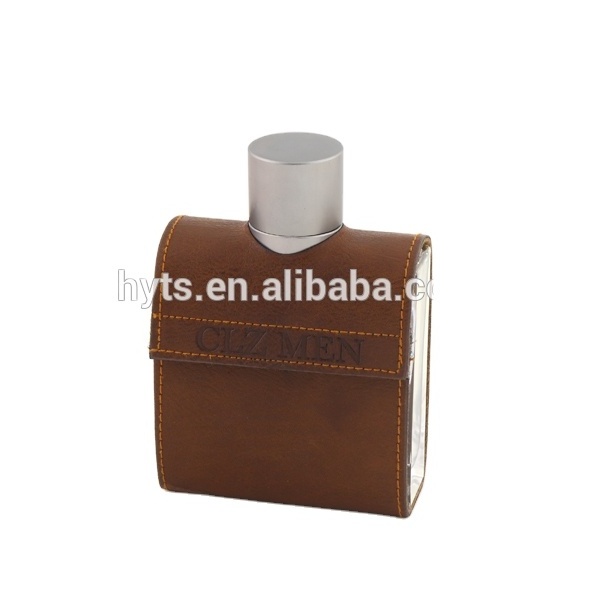 empty new craft glass brown leather perfume bottle for man