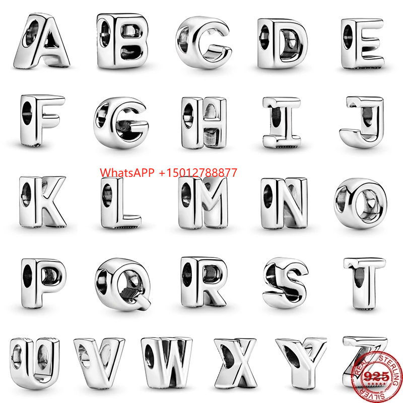 2023 European Hot Selling 26 English Letter Beads 100% 925 Sterling Silver Charm Beads Suitable for Women's Advanced Jewelry