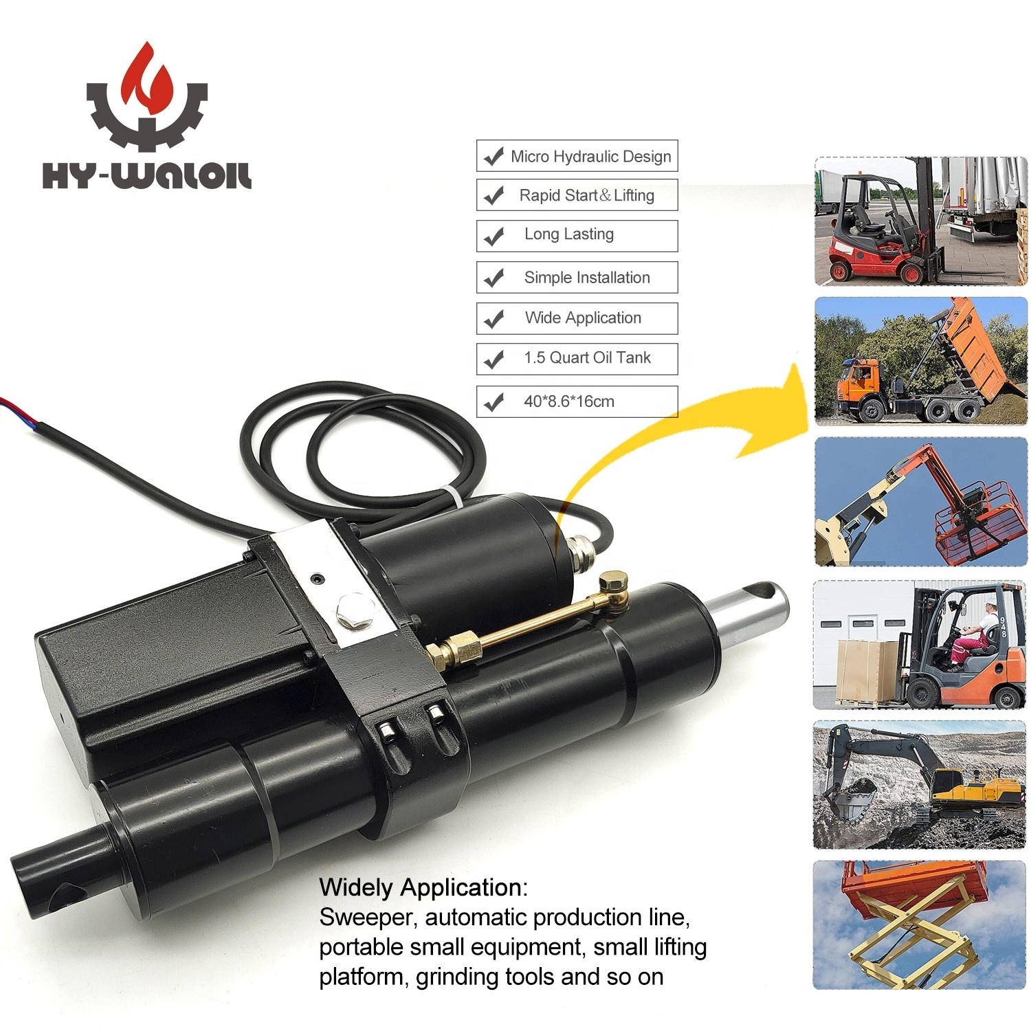 12/ 24/ 48 /72 Volt 1.2 KW 1.5L Mini Hydraulic System Power Unit Pack with Diameter 40 Oil Cylinder