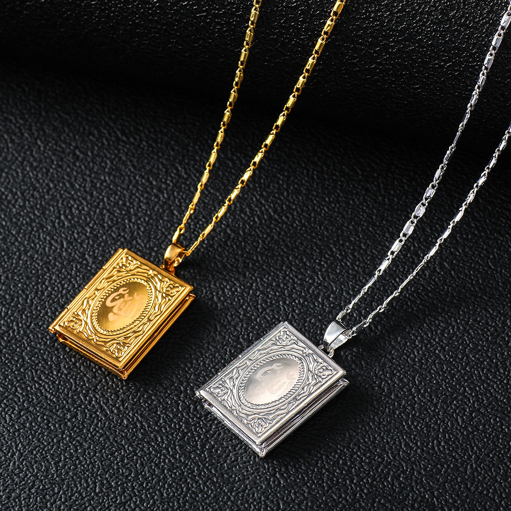 Wholesale Gold Islam God Totem Quran Muslim Book Photo Locket Allah Necklace For Religion Jewelry for women men