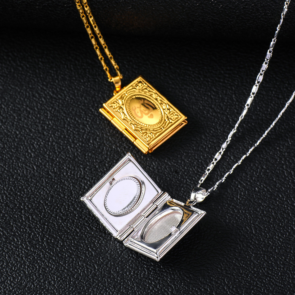 Wholesale Gold Islam God Totem Quran Muslim Book Photo Locket Allah Necklace For Religion Jewelry for women men