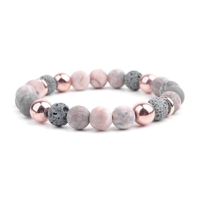 Wholesale Delicate Adjustable Stretch Pink Agate Lava Rose Gold Hematite Yoga Energy Natural Stone Beaded Bracelets For Women