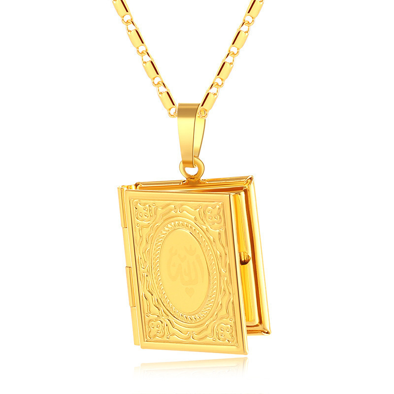 Wholesale Gold Islam God Totem Quran Muslim Book Photo Locket Allah Necklace For Religion Jewelry for women men