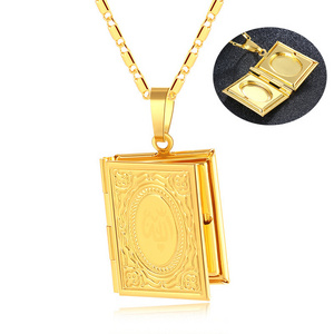 Wholesale Gold Islam God Totem Quran Muslim Book Photo Locket Allah Necklace For Religion Jewelry for women men