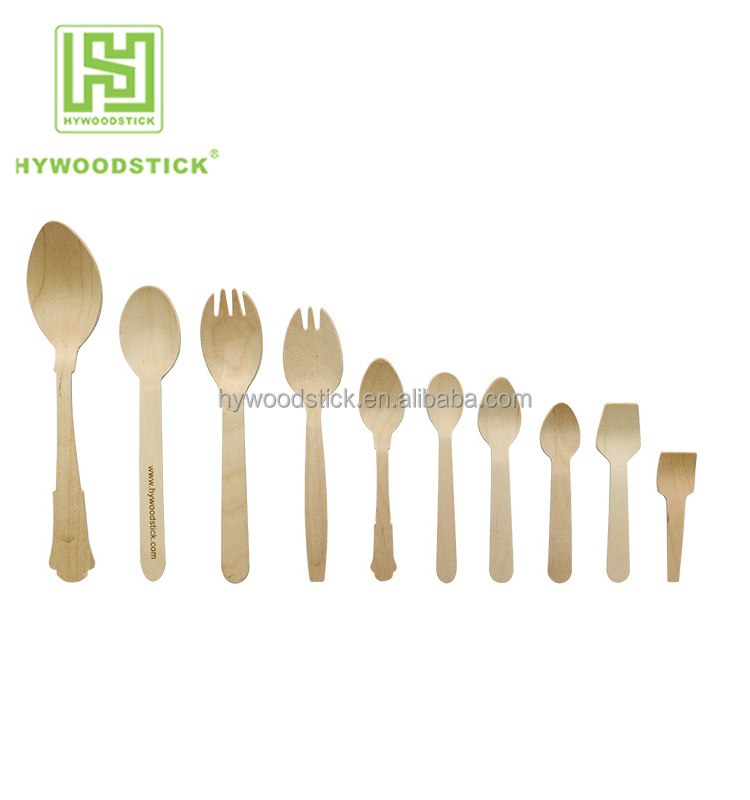 140mm 160mm printed/hot stamped Beech wooden spoon disposable folding spoon and fork bio