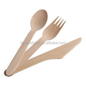 140mm 160mm printed/hot stamped Beech wooden spoon disposable folding spoon and fork bio