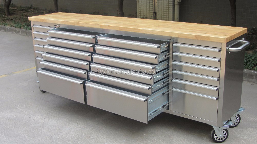 Hyxion 96 inch 24 drawer stainless steel tool chest for sale