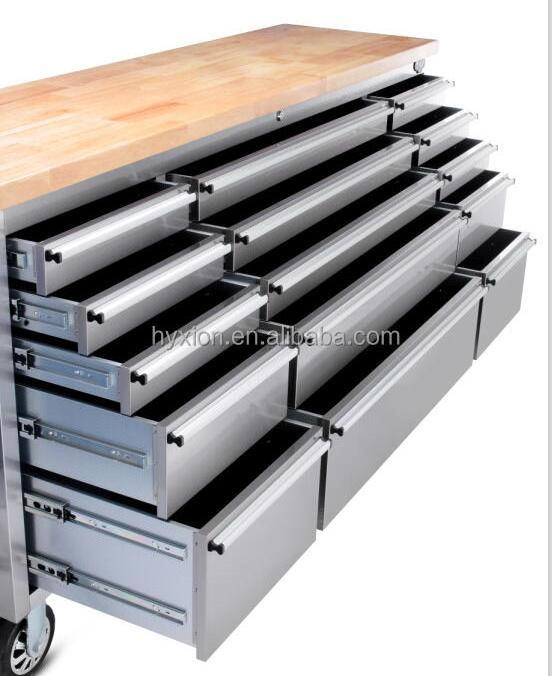 72 stainless steel tool box with wooden top