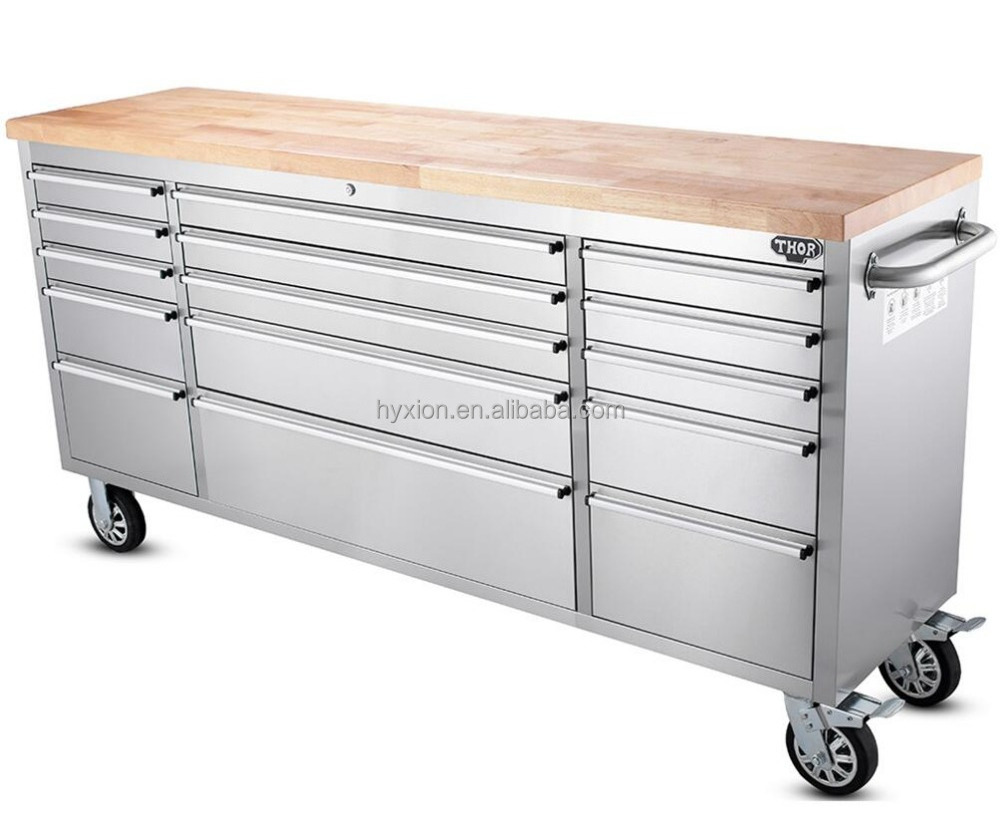 72 stainless steel tool box with wooden top