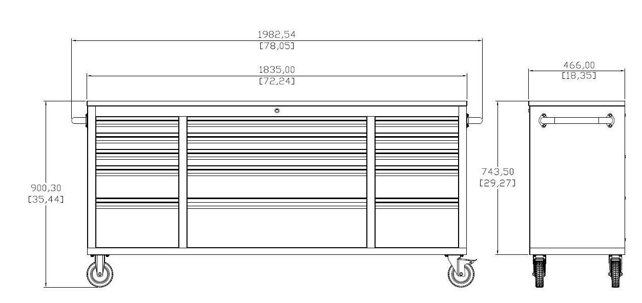 72 inch 15-Drawer Tool Chest Rolling Cabinet In Black