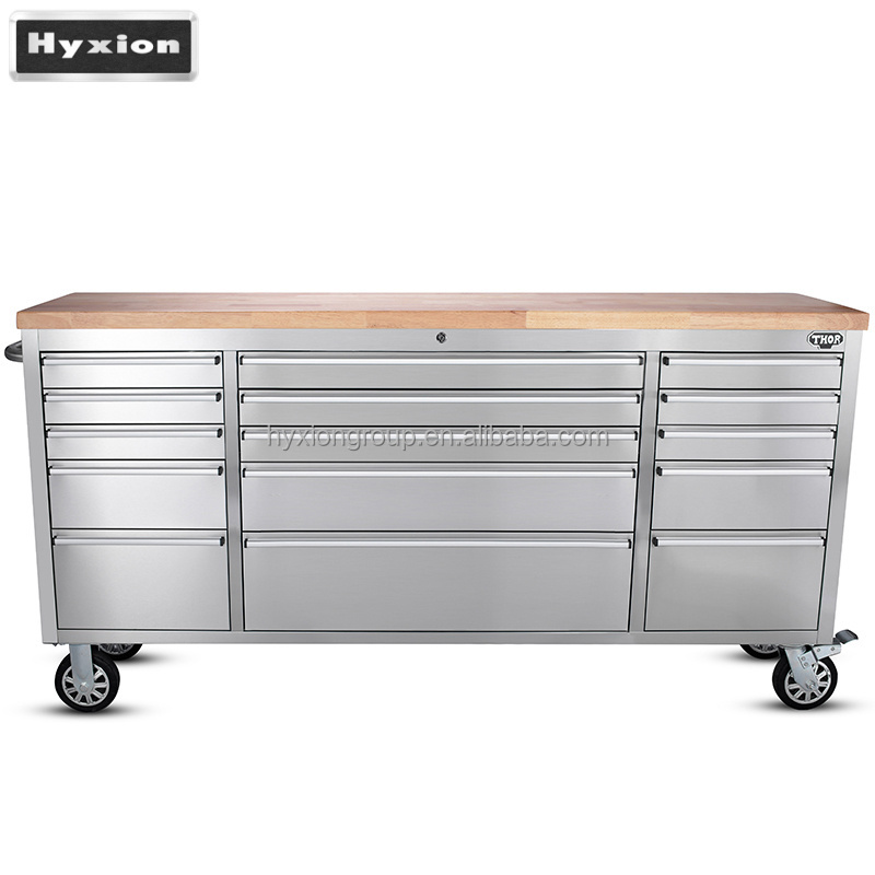 HTC 7215 Garage rolling metal drawer tool box with wood top