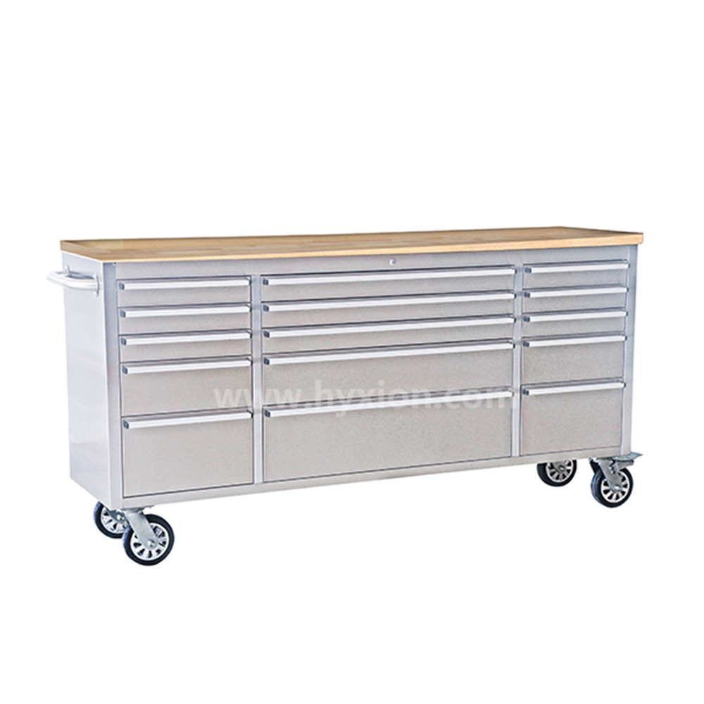 HTC 7215 Garage rolling metal drawer tool box with wood top