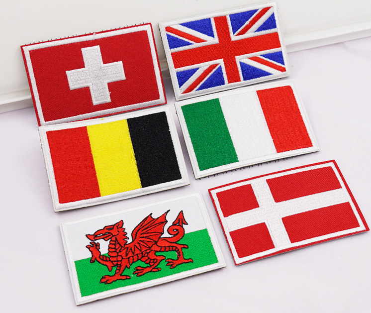 Wholesale all kinds of national flag embroidery patches in stock, for clothing, bags, hats Magic tape embroidery patches