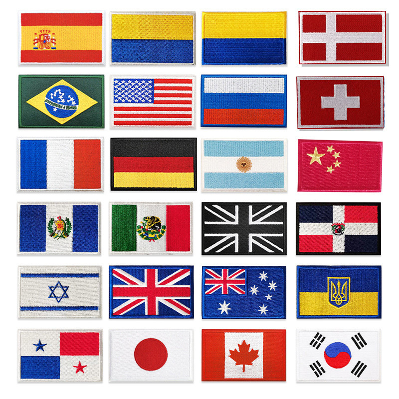 Wholesale all kinds of national flag embroidery patches in stock, for clothing, bags, hats Magic tape embroidery patches