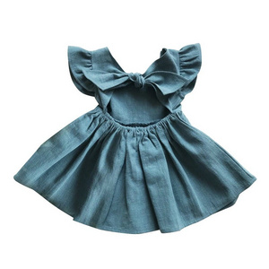 summer kids clothes girls bow princess dress tutu skirt wholesale baby Ins European & America linen  girl dresses kids 2022