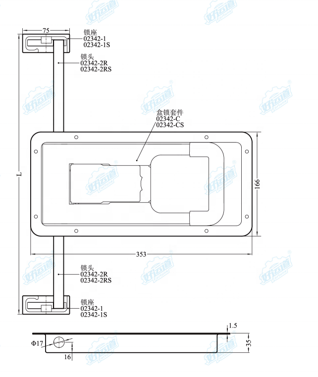 02342C China wholesale semi trailer door locks gear trailer door handle lock